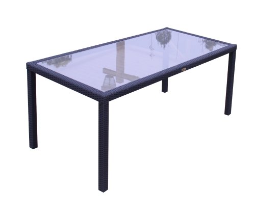 Ambientehome 63540 Tisch Nairobi inkl. Glasplatte ca. 180 x 90 x 75 cm, Polyrattan, schwarz