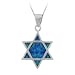 Sterling Silver Created-Blue Opal Inlay Jewish Star Pendant...