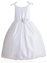 Girls  Beaded Satin/Tulle Ankle Length  Dress With a Bow(s)