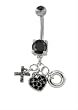 DANGLING BLACK HEART, X AND O CHARM BELLY RING