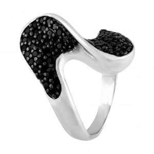Silver Fancy Ring in Pave Style Crafted with High Quality Round-Cut and Black Cubic Zirconia Special Limited Time Offer Super Sale Price Comes with a Free Gift Pouch and Gift Box