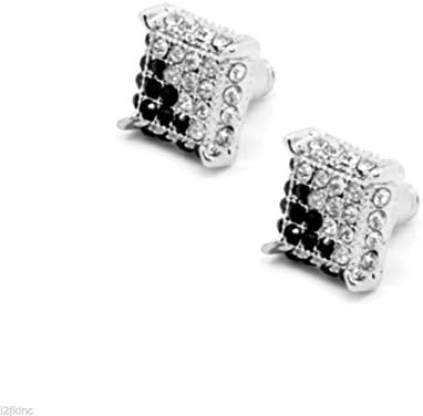 POPLife Mens & Black Cube Iced Out Hip Hop Micro Pave Stud Earrings Bling