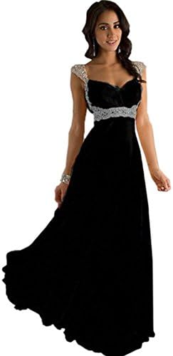 MOBAI Women's Cap Sleeves Evening Gowns Chiffon Beading Prom Dresses 2016 (16, Black)