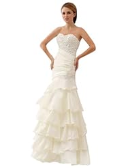 Taffeta Mermaid Tiered Beaded  Dress