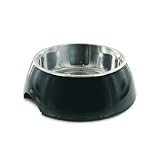 Kakadu Pet Gemini 2 in 1 Cat or Dog Bowl, Stainless Steel and Plastic Bowl, 10 1/2-Inch by 3 1/2-Inch Extra Large, Black