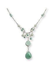 Sterling Silver 16in Amazonite/Green Freshwater Cultured Pearl Necklace