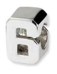 Block Style, Number 6 Charm in Sterling Silver For 3mm Charm Bracelets