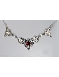A Stunning Sterling Silver Gemstone Necklace Accented with Garnet and Pearl