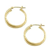 14K Yellow Gold 4 x 23 MM Matte Double Hoop Earrings
