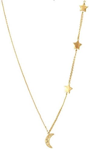 Melinda Maria Shiny Moon and Star Gold Necklace White CZ