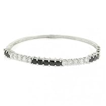 Bling Jewelry Sterling Silver Diamond CZ Onyx Black & White Bangle Bracelet