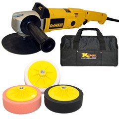 DeWalt DW849 Heavy Duty Variable Speed Polisher along with a TCPglobal Brand Set of 3 D002 Series 6" Direct Mount Foam Pads
