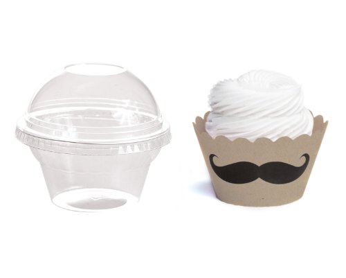 Dress My Cupcake Favor Dome Containers with Wrappers DIY Kit, Mustache Kraft, Set of 25