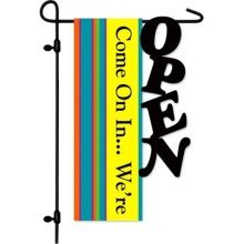 We're Open Sculpted Artistic Blend Garden Size Flag