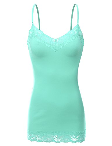 Doublju Womens Spaghetti line Sleeveless inner Lace detailed Simple Solid top