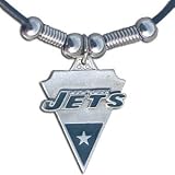 New York Jets Leather Necklace Beads & Pewter Pendant - NFL Football Fan Shop Sports Team Merchandise