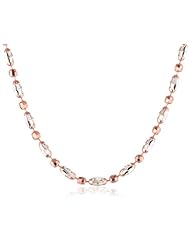Italian Sterling Silver Rhodium and Rose Gold Plated Diamond Cut Oval and Round Bead Mezzaluna Chain Necklace