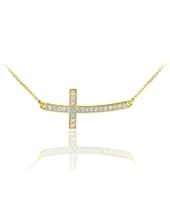 14k Gold Sideways Diamond Curved Cross Pendant Necklace