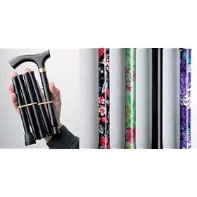 World Smallest Folding Walking Stick (Adjustable Walking Stick) - Black Floral