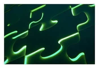 Black Puzzle with Green Light Shining Through the Cracks Hobbies Photographic Poster Print, 32x24
