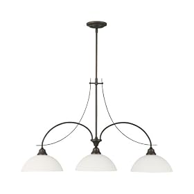 Murray Feiss F1886/3ORB Boulevard Three-Light Billiard Chandelier, Oil Rubbed Bronze with White Opal Etched Glass Shades