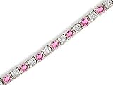 14K White Gold Genuine Oval Pink Tourmaline and Diamond Bracelet
