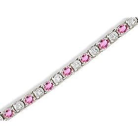 14K White Gold Genuine Oval Pink Tourmaline and Diamond Bracelet by Jewels For Me
