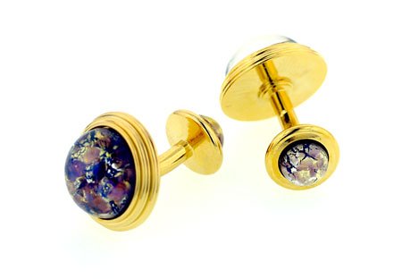 Gold plated Art glass double ended cufflinks Jefferson Amethyst