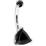 Solid 14KT White Gold Black Trillion CZ Internally Threaded Belly Ring