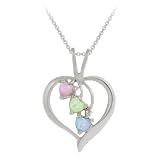 Sterling Silver Diamond-Accent Heart Pendant with Three Created-Multi-Colored, Pink, Green and Blue, Opal Heart Drops and Rolo Chain, 18