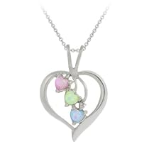 Sterling Silver Diamond-Accent Heart Pendant w/ Three Created-Multi-Colored, Pink, Green & Blue, Opal Heart Drops and Rolo Chain, 18"