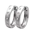 14K White Gold Dotted Diamond Huggies Earrings