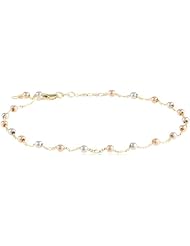 Duragold 14k Tri-Color Beads on Yellow Gold Chain Anklet, 10"