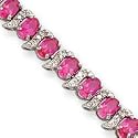 Sterling Silver Created Pink Sapphire and Diamond Bracelet