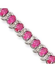 Sterling Silver Created Pink Sapphire and Diamond Bracelet