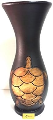 Thai Handcrafted Mango Wood Vase 12 inches X 4.5 inches (Dark Brown-Brown Two-tone) (No.100004)(Free A Gift Mulberry Paper Key Chain Handmade)