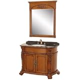 Rutherford 43 Inch Traditional Bathroom Vanity and Mirror - Medium Cherry w/ Black & White Marble Counter