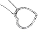 14K White Gold Floating Heart Pendant Enhanced with Pave Set Diamonds, Sliding on a 16 Cable-Chain Necklace.