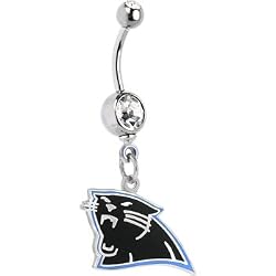 NFL Logo SILVER Single GEM Belly Ring - Carolina Panthers