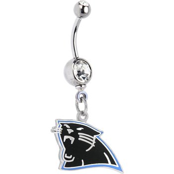 NFL Logo SILVER Single GEM Belly Ring - Carolina Panthers