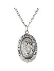 Oval Saint Christopher Necklace in Solid Sterling Silver Protect Us Medal 19.00x14.00 MM