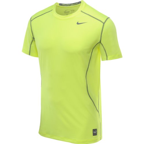 Men's Nike Pro Combat Core 2.0 Fitted Short Sleeve Shirt Volt/Volt/Cool Grey Size XX-Large