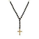 14K Gold Rosary with Onyx Beaded Necklace - 17