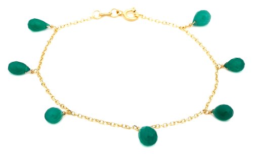14k Yellow Gold, May Birthstone, Green Chalcedony Briolette Bracelet, 7.25