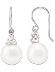 South Sea White Pearl Earrings with Diamonds in 14K White Gold (9-10mm)
