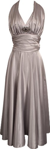 Marilyn Satin Halter Bridesmaid Dress Junior Plus Size Holiday Prom Gown, XS, Silver