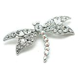 Clear Color Austrian Rhinestone Dragonfly Design Silver-Tone Brooch / Pin
