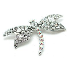 Clear Color Austrian Rhinestone Dragonfly Design Silver-Tone Brooch / Pin