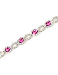 14K White Gold Oval Pink Topaz Bracelet