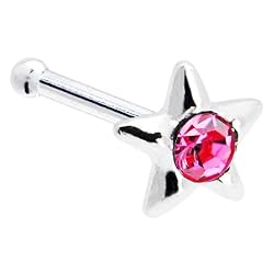 Sterling Silver Pink Gem Star Nose Bone